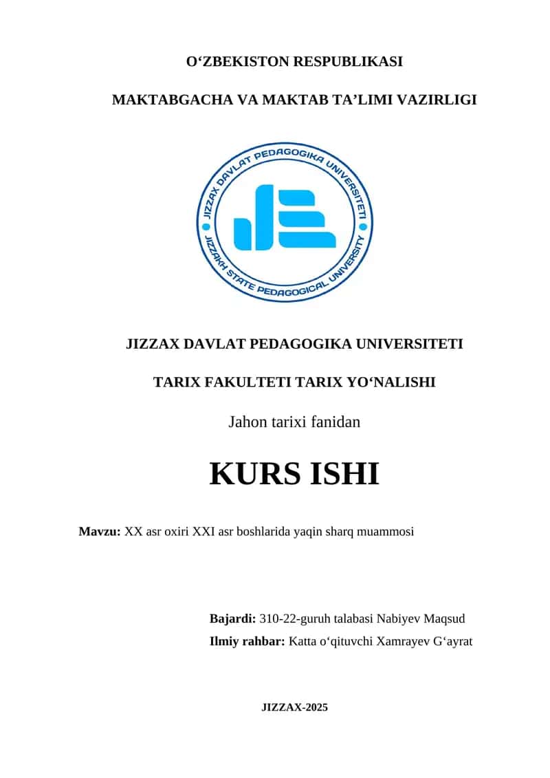XX asr oxiri XXI asr boshlarida yaqin sharq muammosi