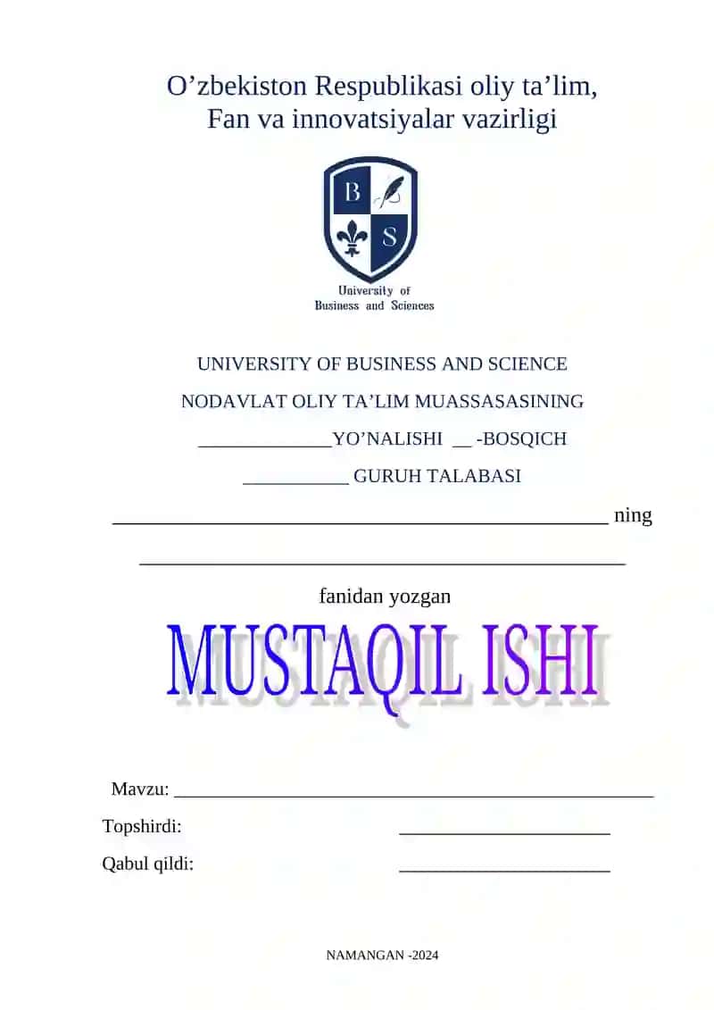 NODAVLAT OLIY TA’LIM MUASSASASINING
