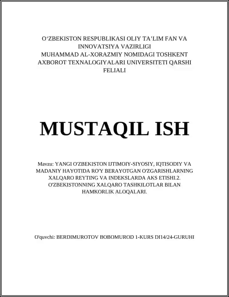 Yangi O'zbekiston Ijtimoiy-Siyosiy va Iqtisodiy O'zgarishlar