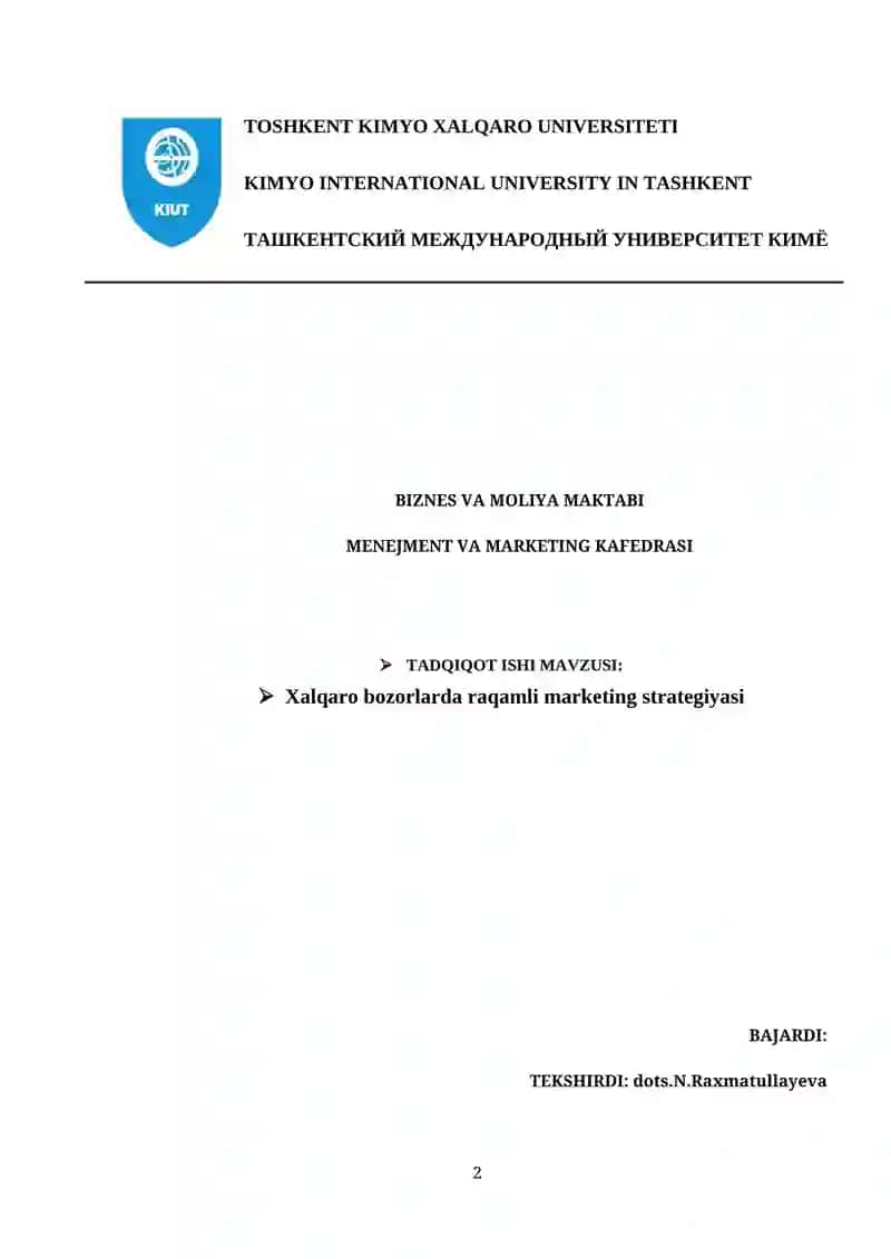 TADQIQOT ISHI. Xalqaro bozarlarda raqamli marketing strategiyasi