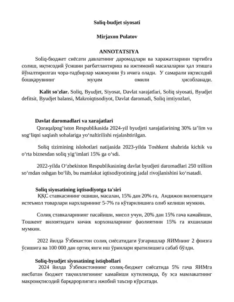 Soliq-budjet siyosati