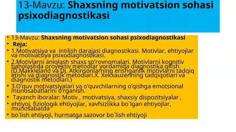 Shaxsning motivatsion sohasi psixodiagnostikasi