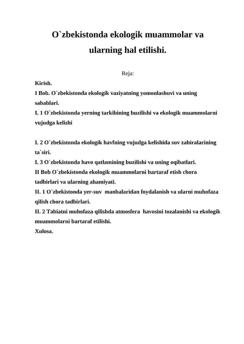 Ekologik muammolar va ularning hal etilishi