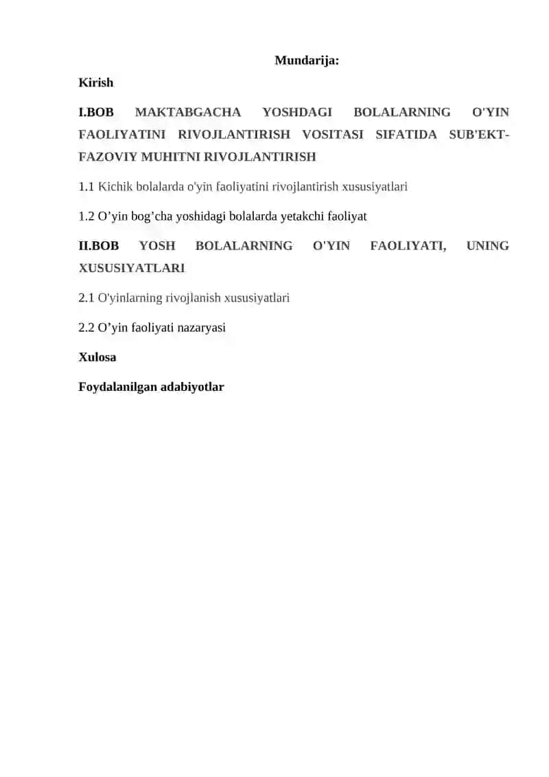 MAKTABGACHA YOSHDAGI BOLALARNING O'YIN FAOLIYATINI RIVOJLANTIRISH VOSITASI SIFATIDA SUB'EKT-FAZOVIY MUHITNI RIVOJLANTIRISH
