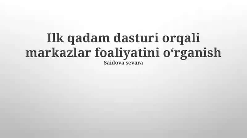 Dastlabki Dastur Orqali Markazlar Faoliyatini O'rganish