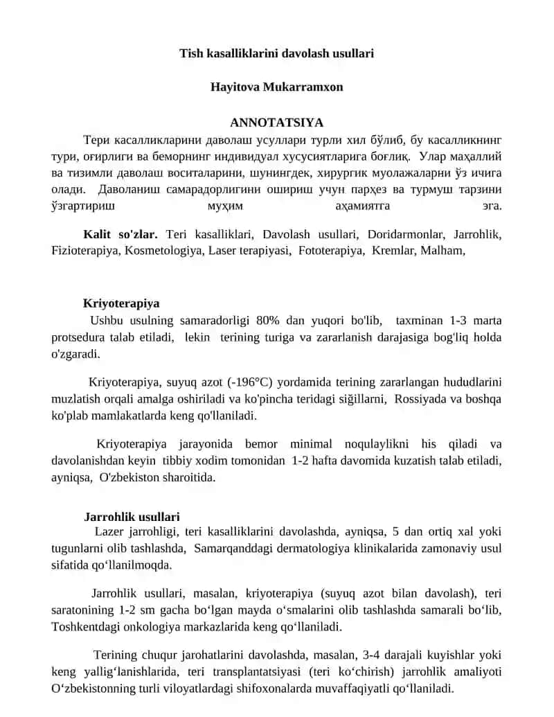 Teri kasalliklarini davolash usullari