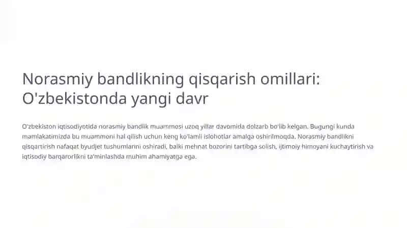 Norasmiy bandlikning qisqarish omillari: O'zbekistonda yangi davr