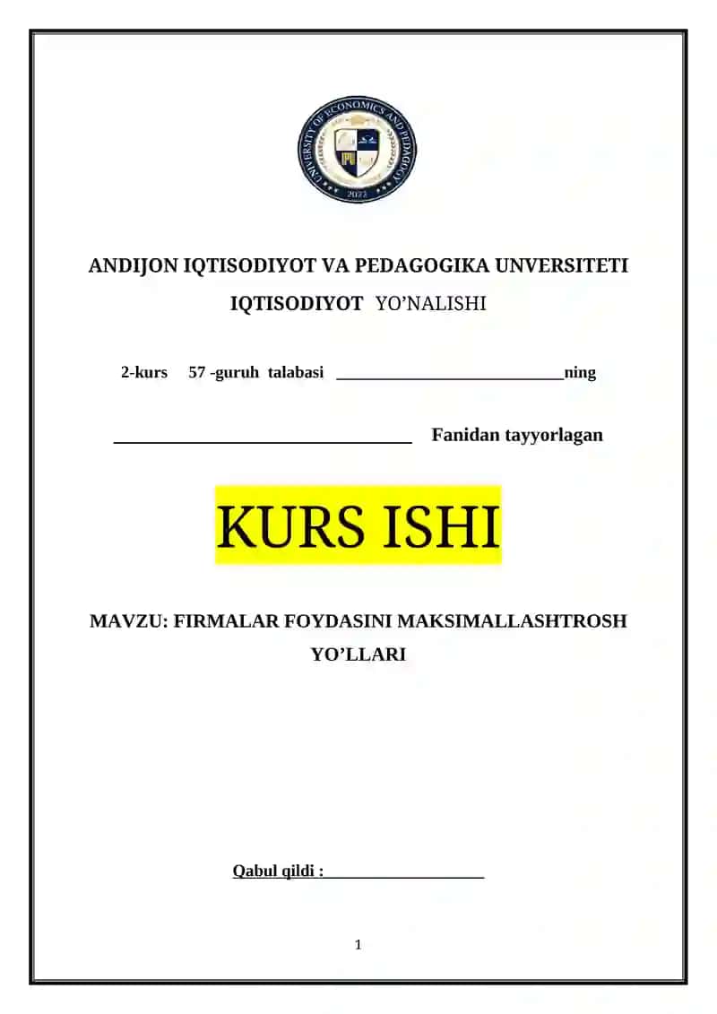 FIRMALAR FOYDASINI MAKSIMALLASHTROSH YO’LLARI