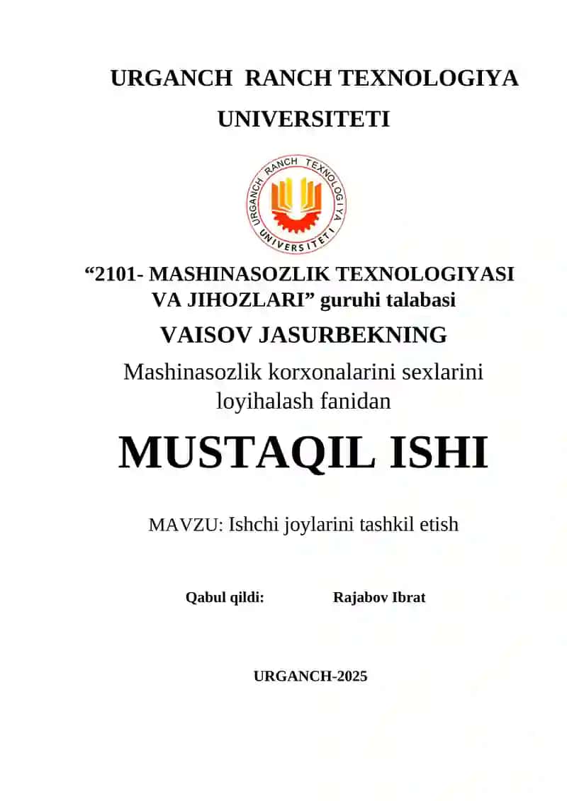 Ishchi jоylarini tashkil QILISH