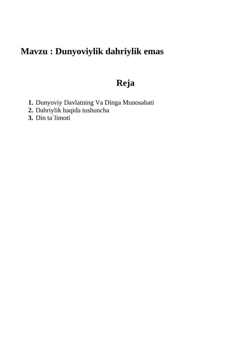 Dunyoviylik dahriylik emas