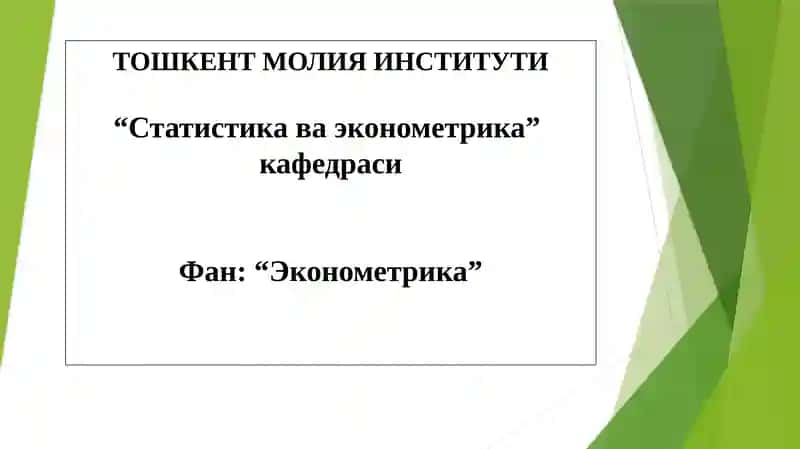 Ekonometrika: o‘quv qo‘llanma