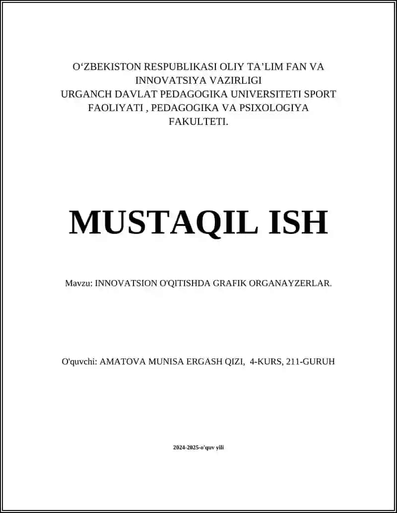 INNOVATSION O'QITISHDA GRAFIK ORGANAYZERLAR