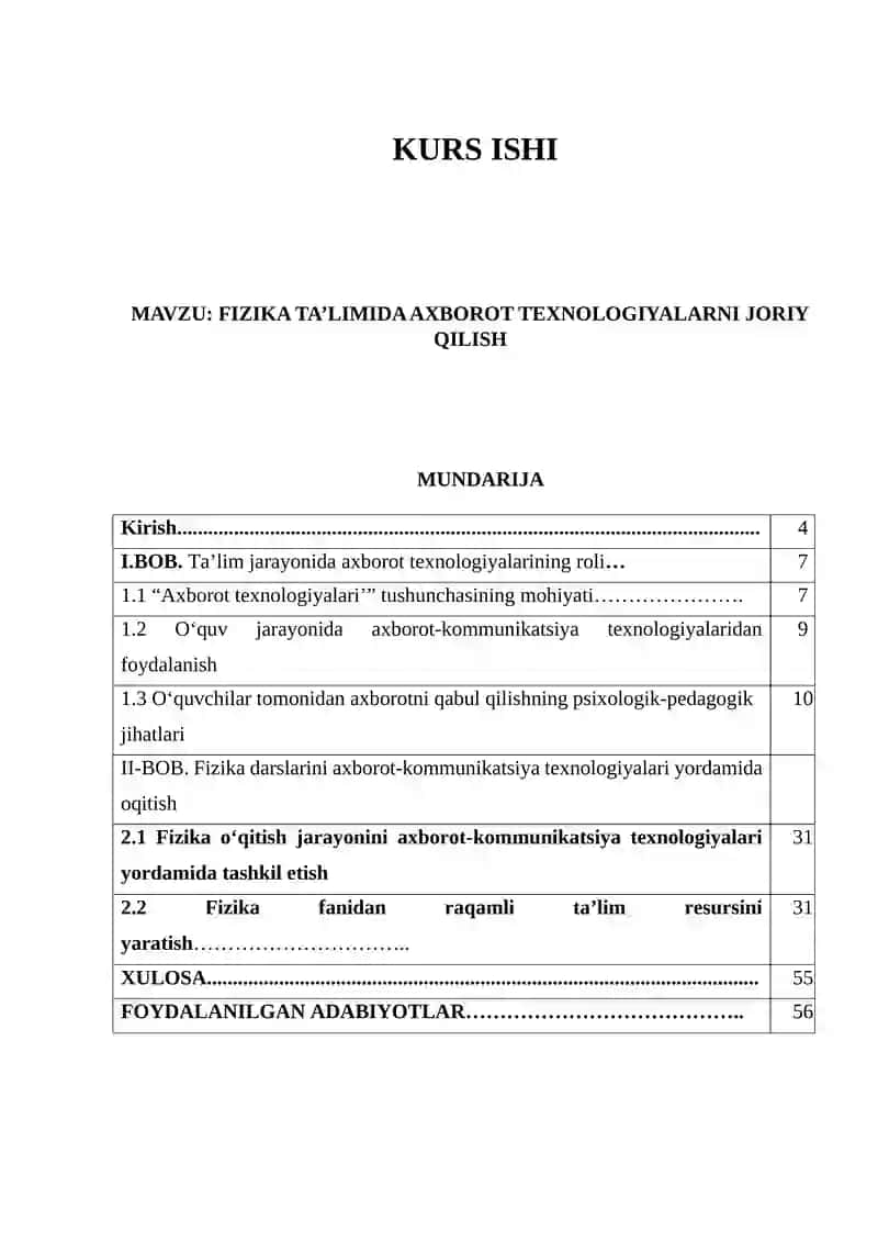 Fizika ta'limida axborot texnologiyalarini joriy qilish