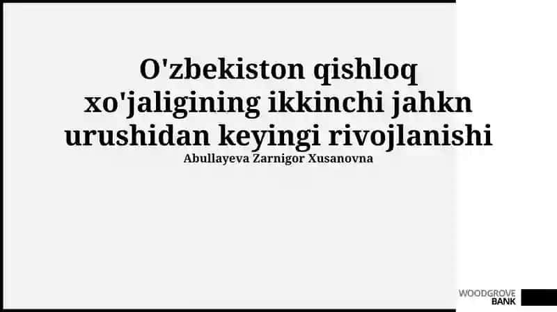 Qishloq Xo'jaligining Rivojlanishi