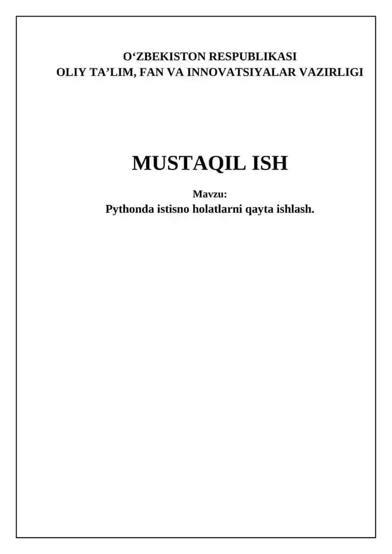 Pythonda istisno holatlarni qayta ishlash