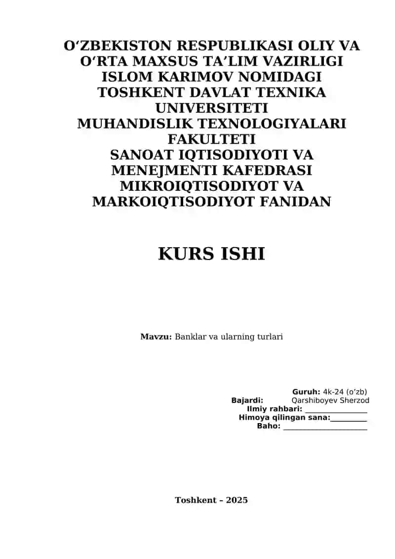 Banklar va ularning turlari