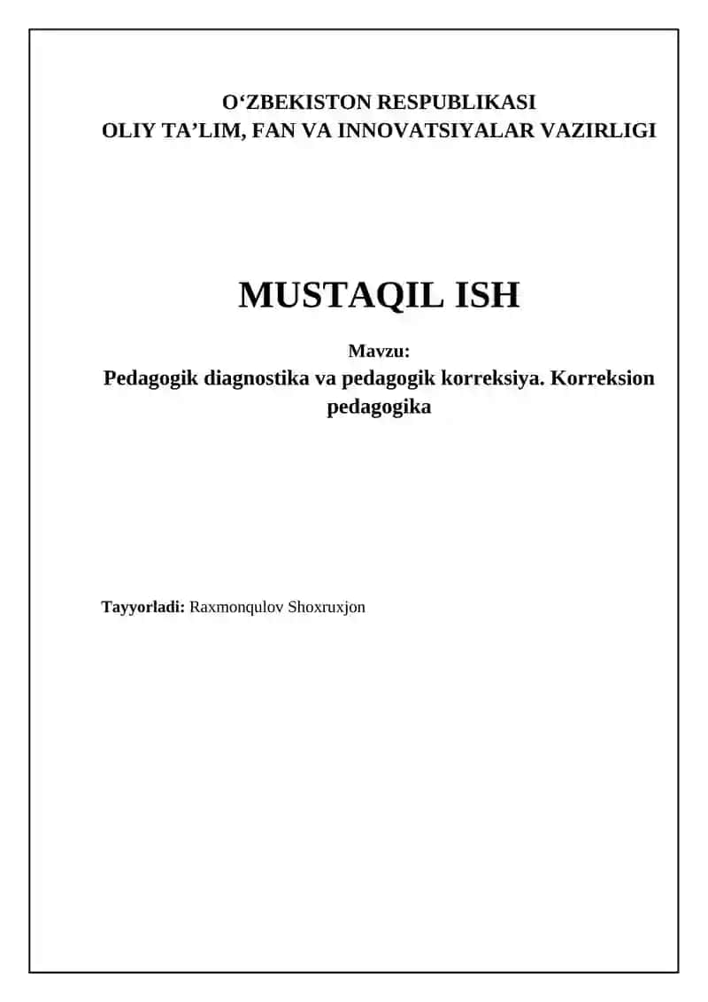 Pedagogik diagnostika va pedagogik korreksiya