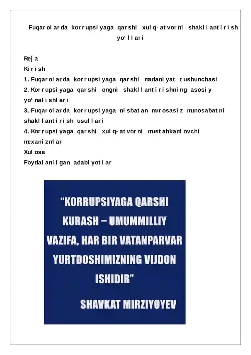 Fuqarolarda korrupsiyaga qarshi xulq-atvorni shakllantirish yo‘llari