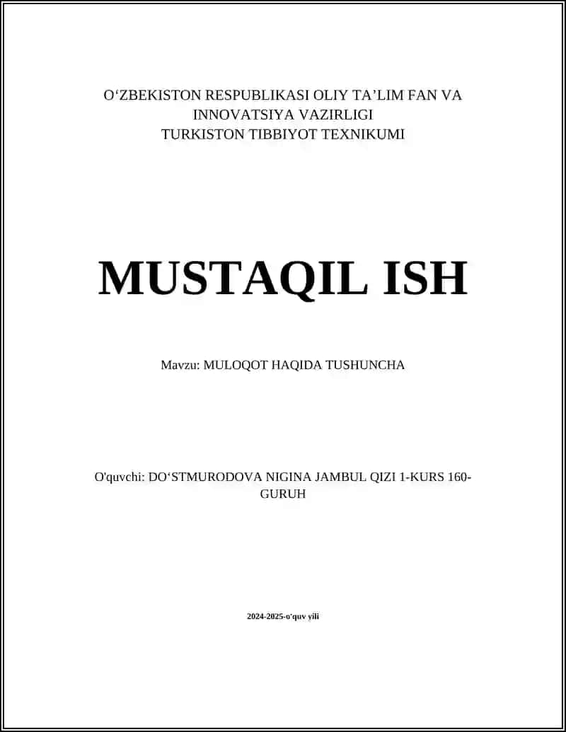 MULOQOT HAQIDA TUSHUNCHA