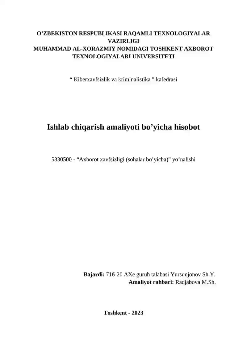 "Axborot xavfsizligi (sohalar bo’yicha)"