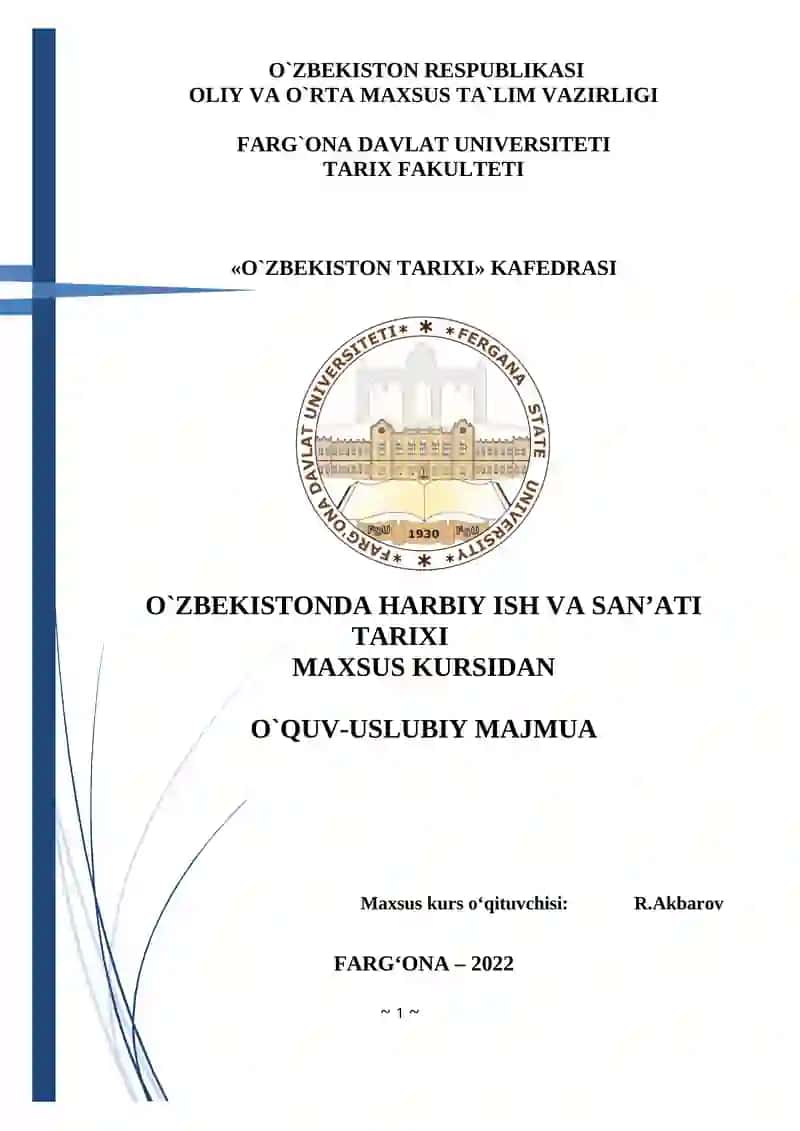 O`zbekistonda Harbiy Ish va San'ati Tarixi Maxsus Kursi