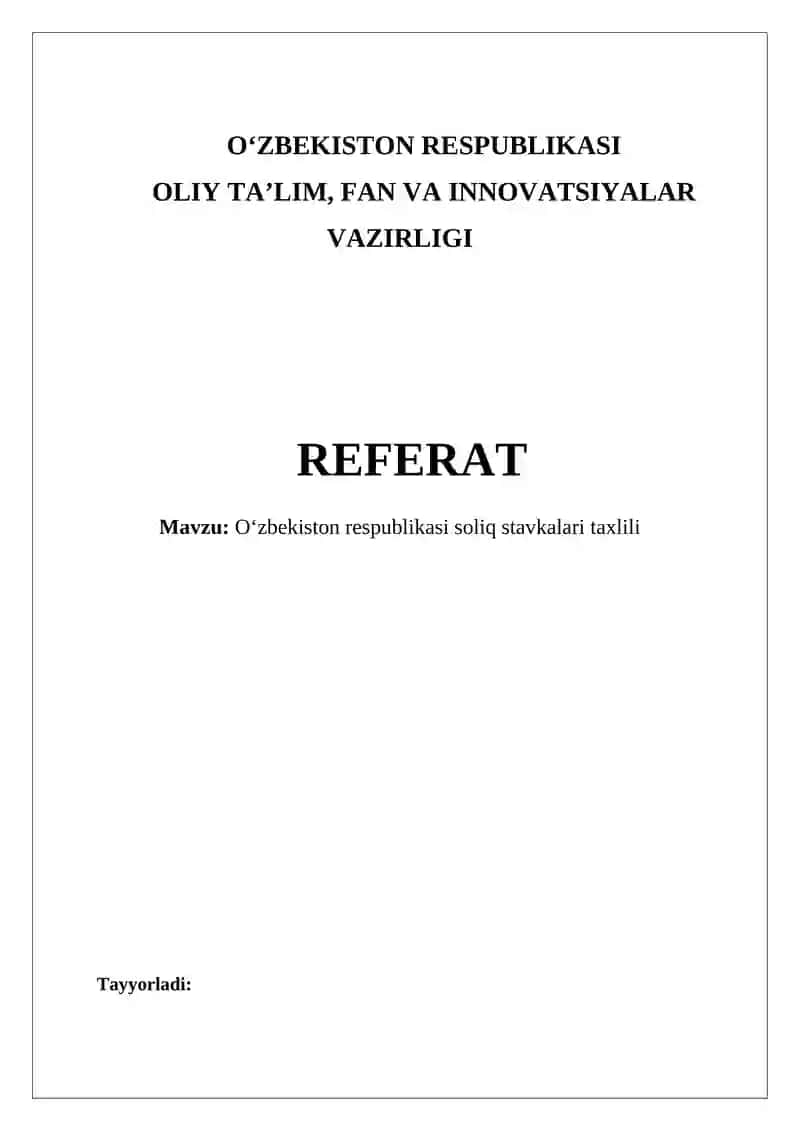 Oʻzbekiston respublikasi soliq stavkalari taxlili