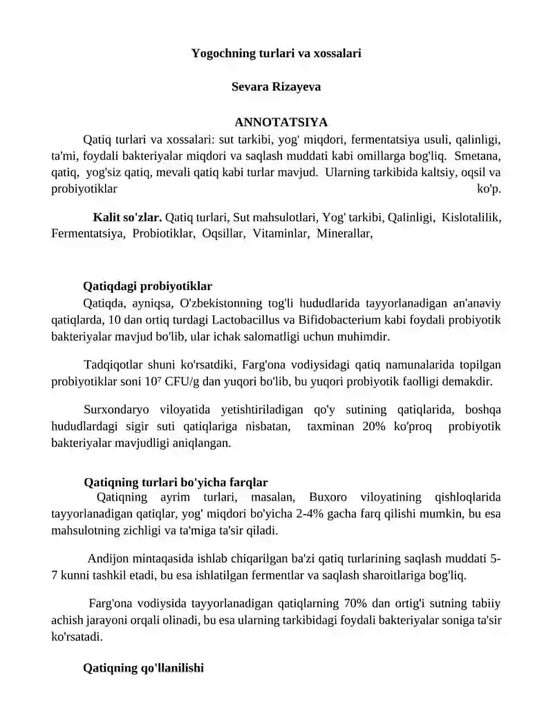 Yog' turlari va xossalari