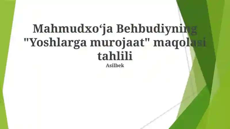 "Yoshlarga murojaat" maqolasi tahlili