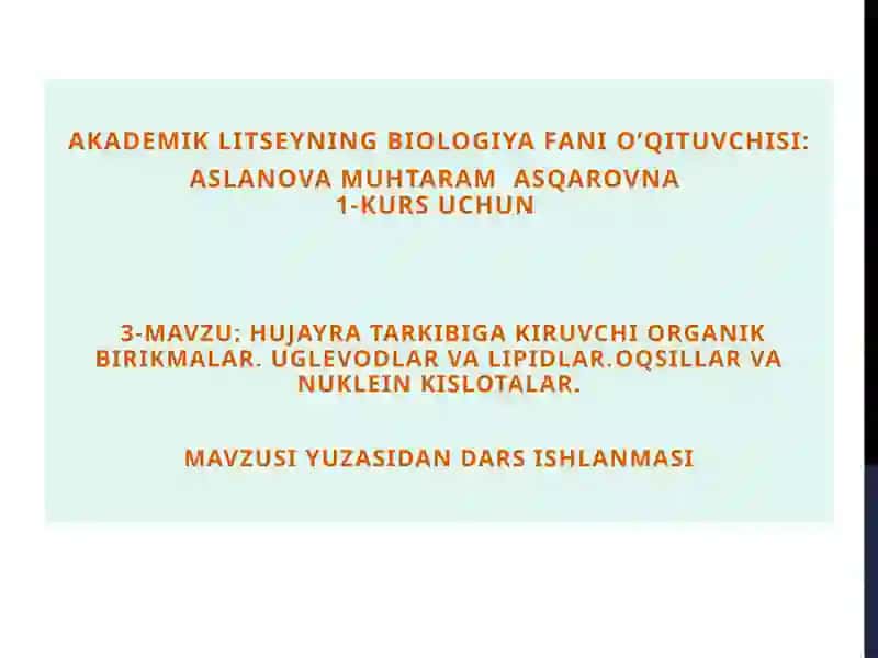 Akademik litseyni biologiya fanio’qituvchisi