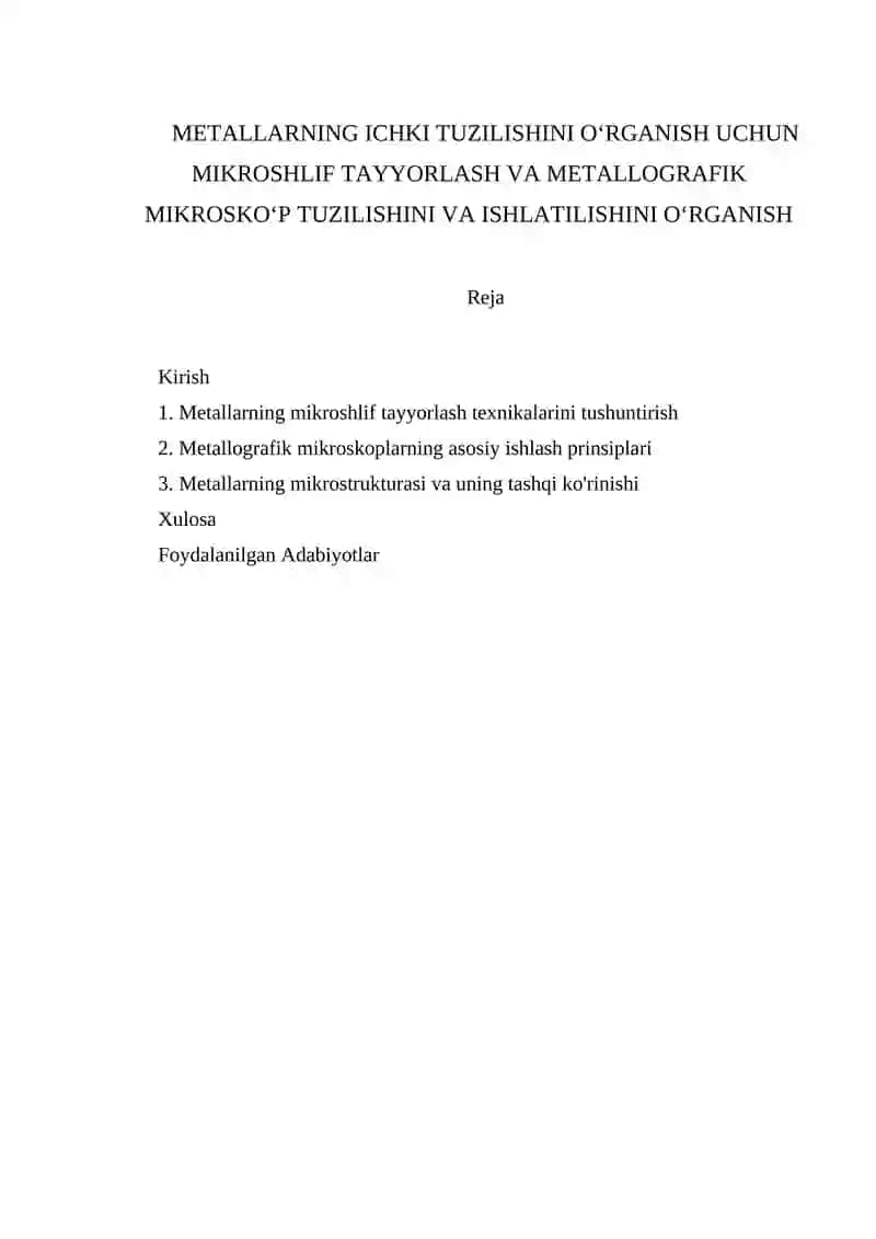 Mikroshlif Tayyorlash va Metallografik Mikroskopi