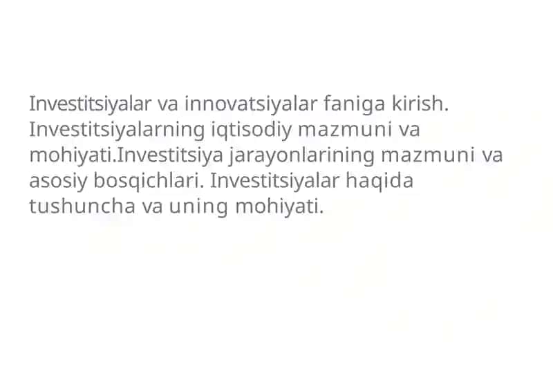 Investitsiyalar va Innovatsiyalar Faniga Kirish