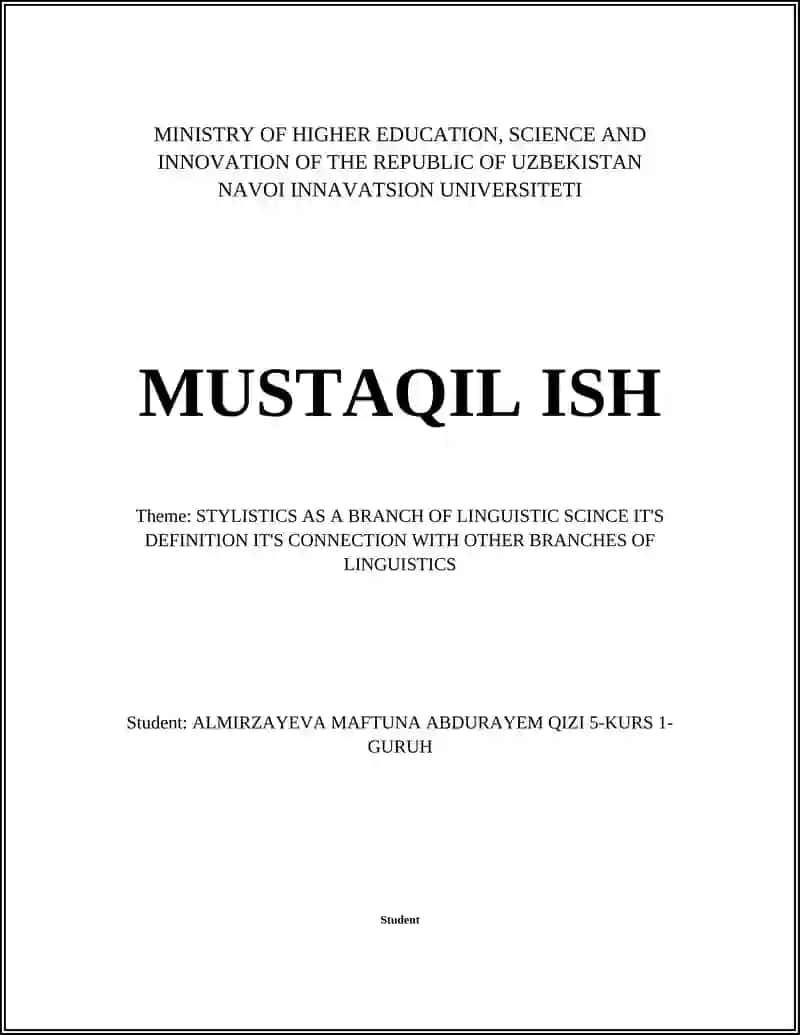 Stylistics as a Branch of Linguistic Science