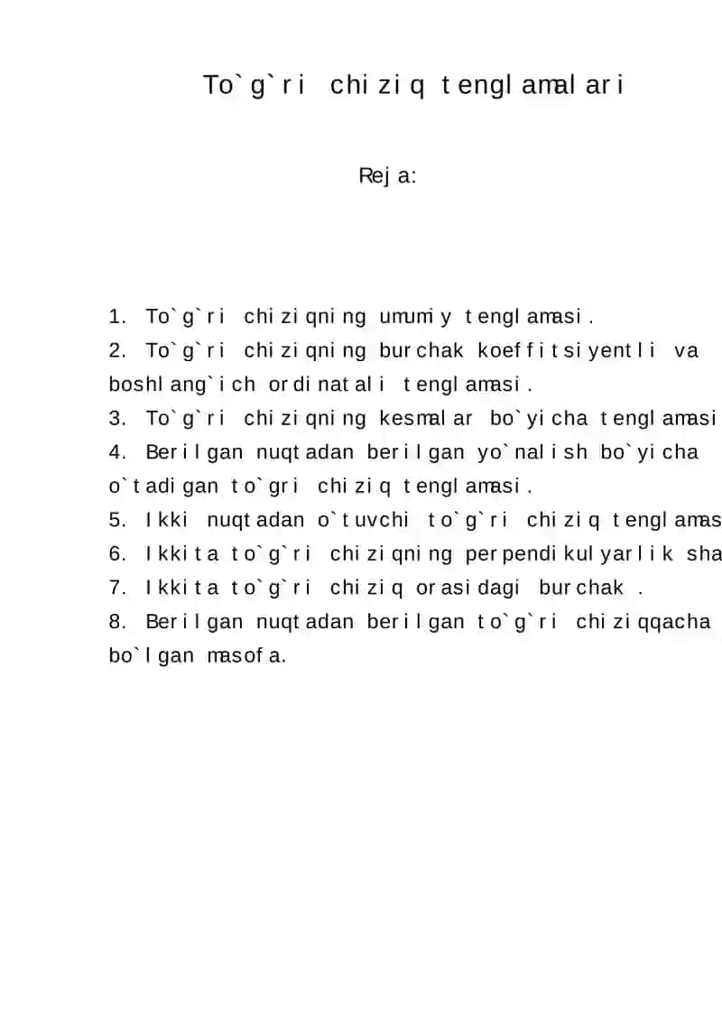 To`g`ri chiziq tenglamalari