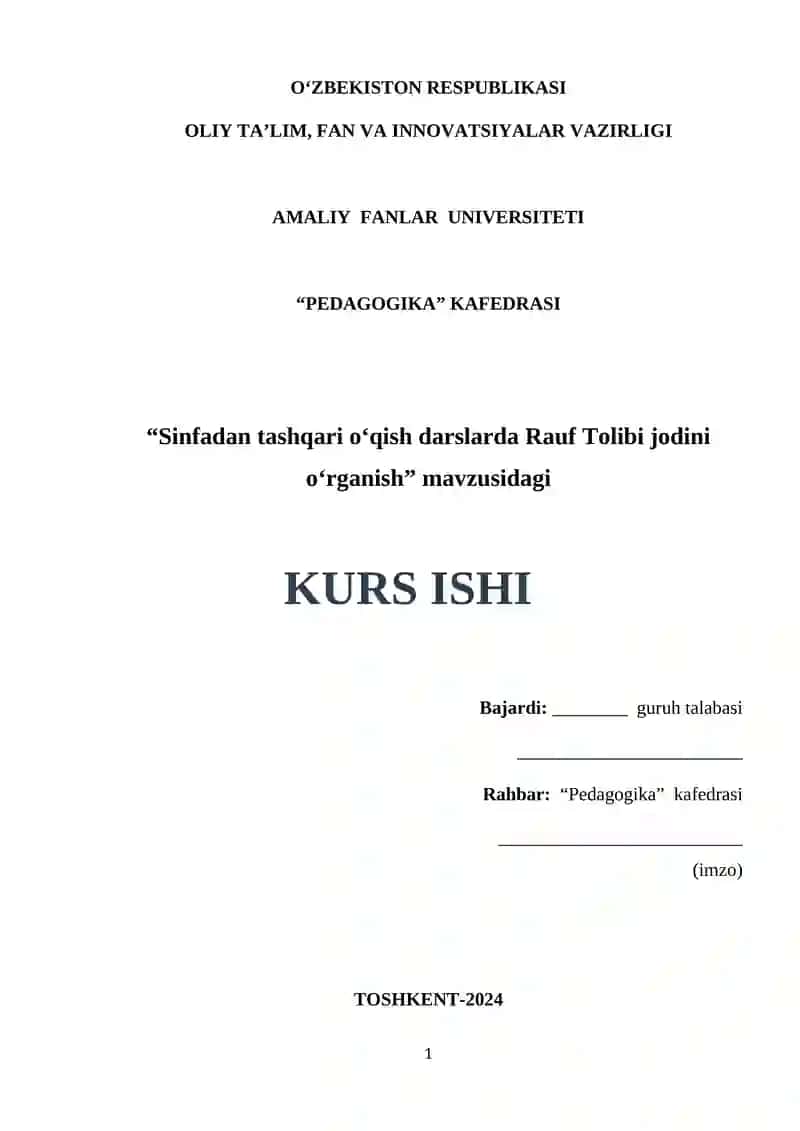 Sinfadan tashqari o‘qish darslarda Rauf Tolibi jodini o‘rganish