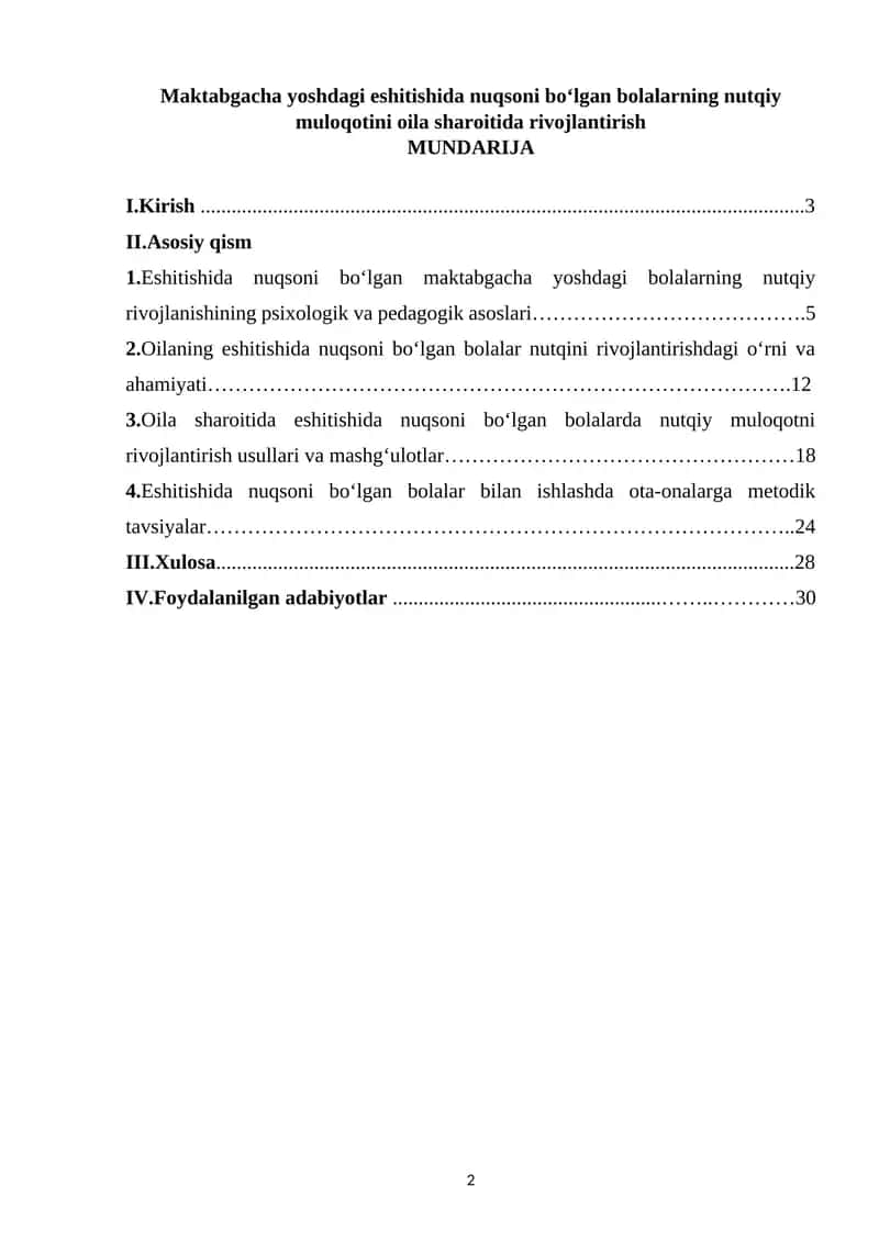 Maktabgacha yoshdagi eshitishida nuqsoni bo‘lgan bolalarning nutqiy muloqotini oila sharoitida rivojlantirish