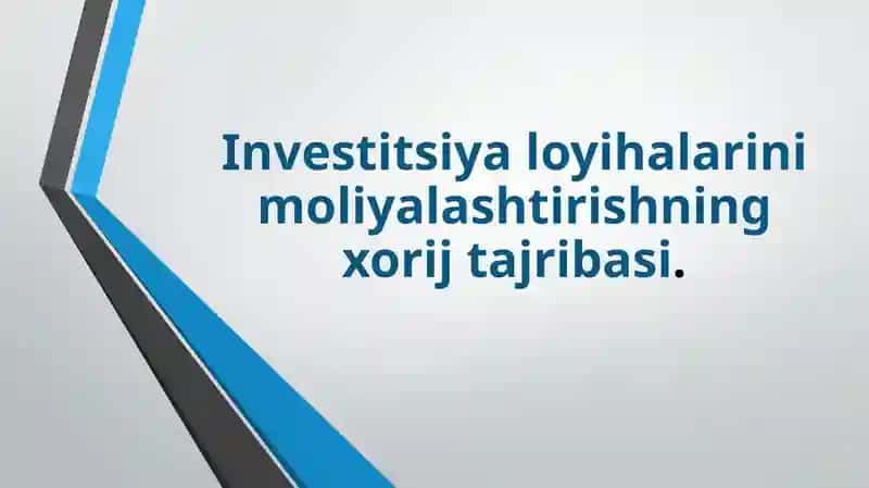 Investitsiya loyihalarini moliyalashtirishning xorij tajribasi