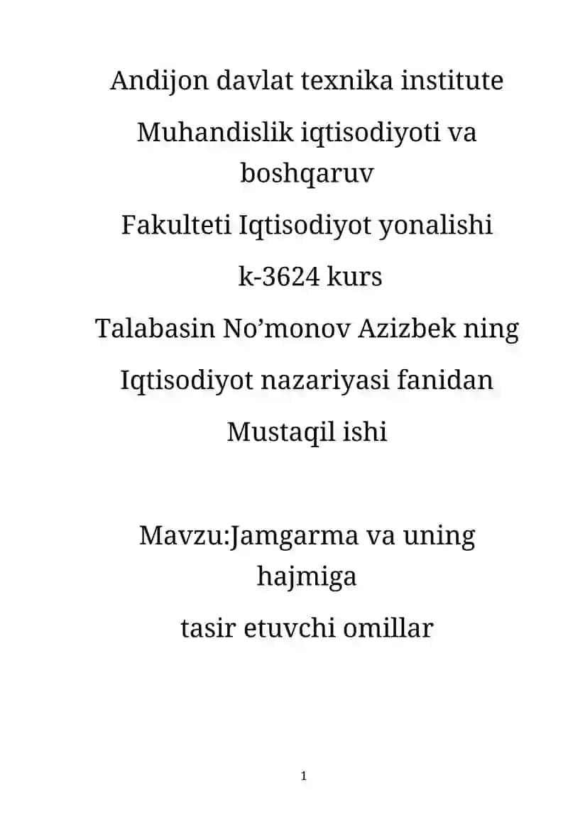 Jamg'arma va uning hajmiga tasir etuvchi omillar