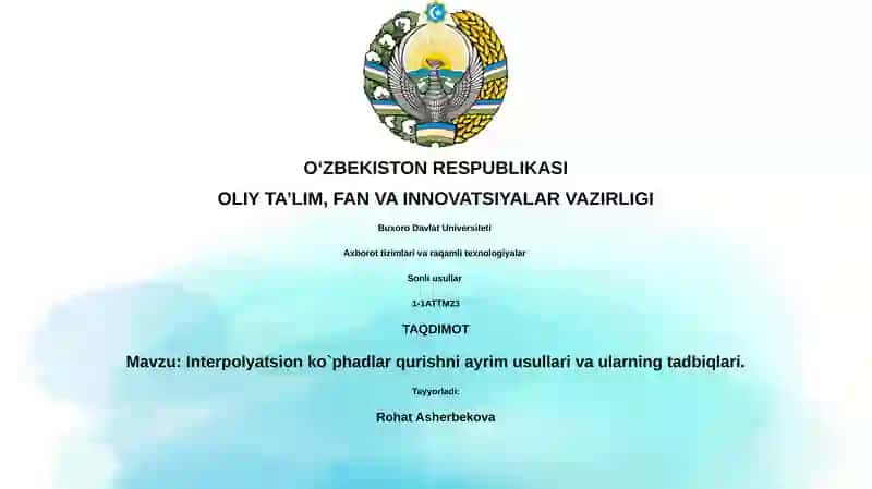 Interpolyatsion ko`phadlar qurishni ayrim usullari va ularning tadbiqlari
