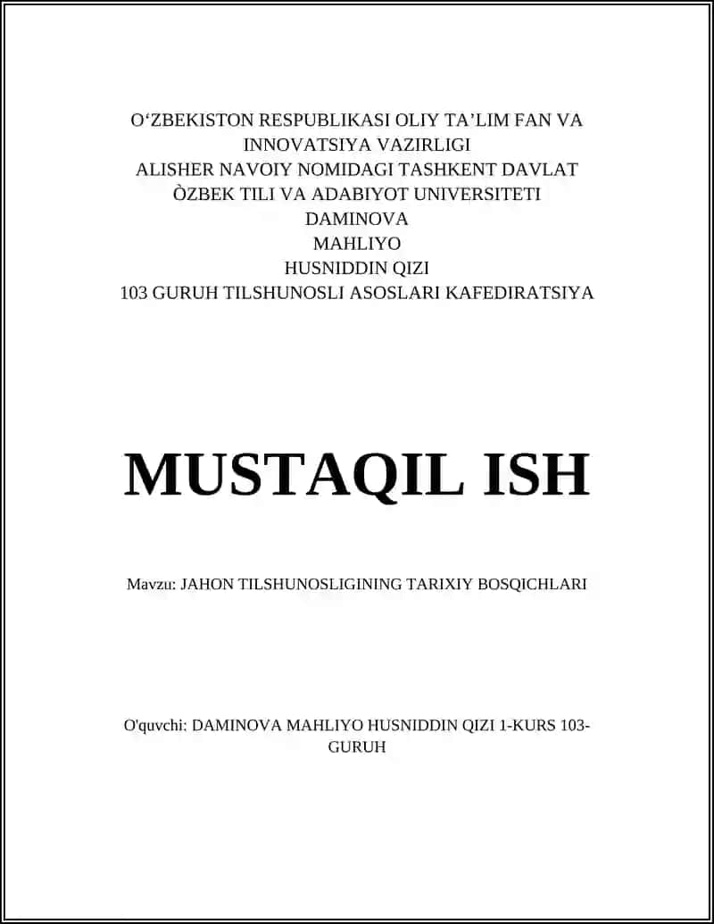 JAHON TILSHUNOSLIGINING TARIXIY BOSQICHLARI