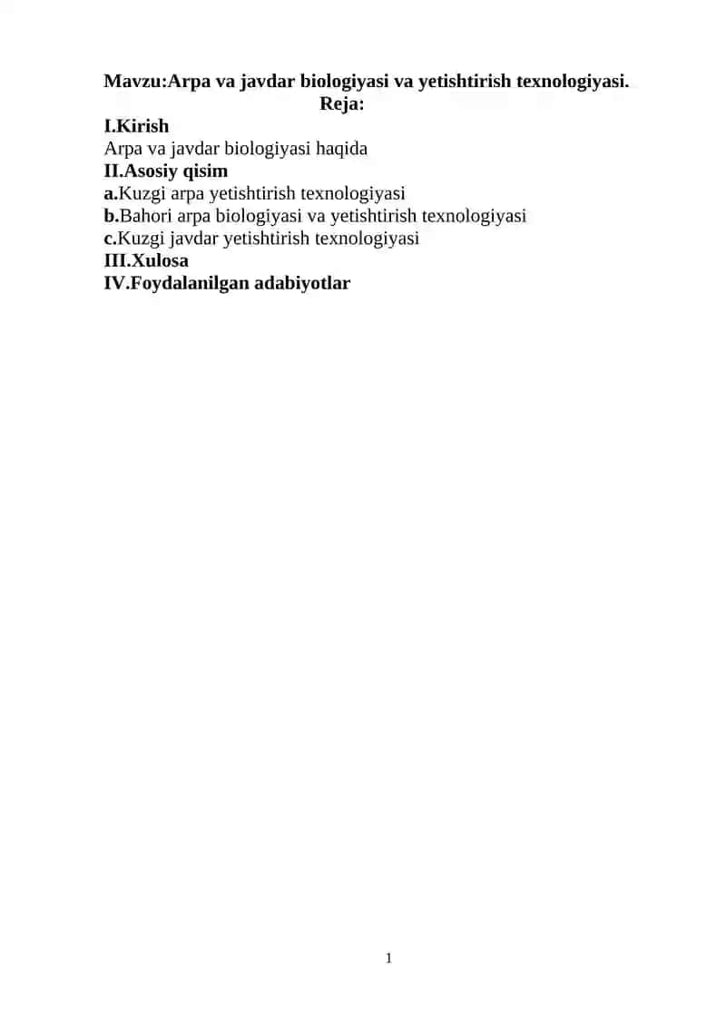 Arpa va javdar biologiyasi va yetishtirish texnologiyasi