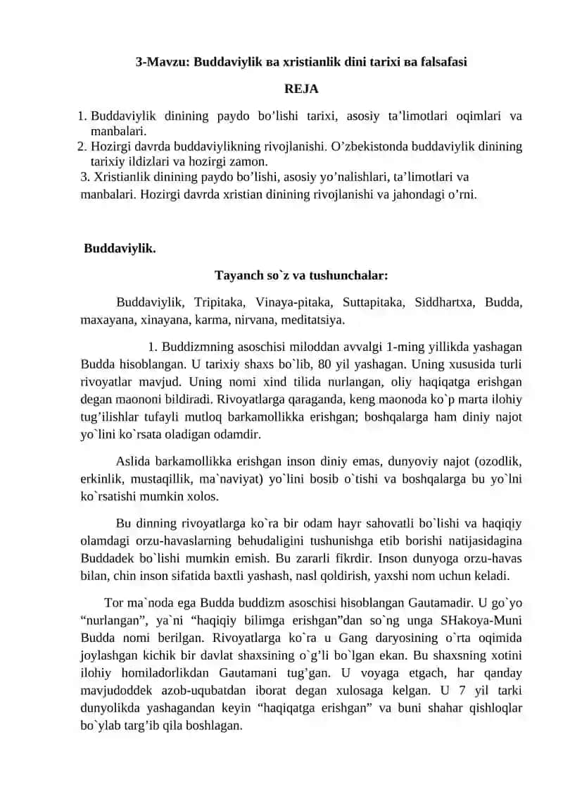 Buddaviylik ва xristianlik dini tarixi вa falsafasi