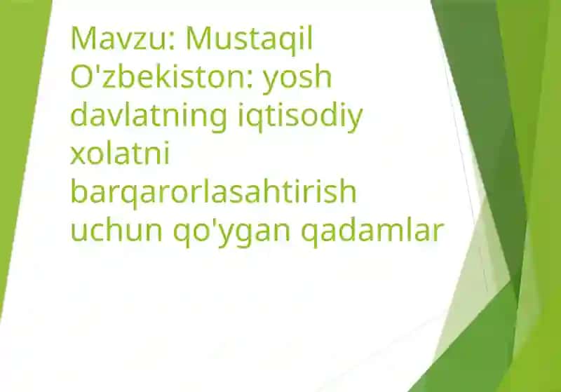 Mustaqil O'zbekiston: yosh davlatning iqtisodiy xolatni barqarorlasahtirish uchun qo'ygan qadamlar