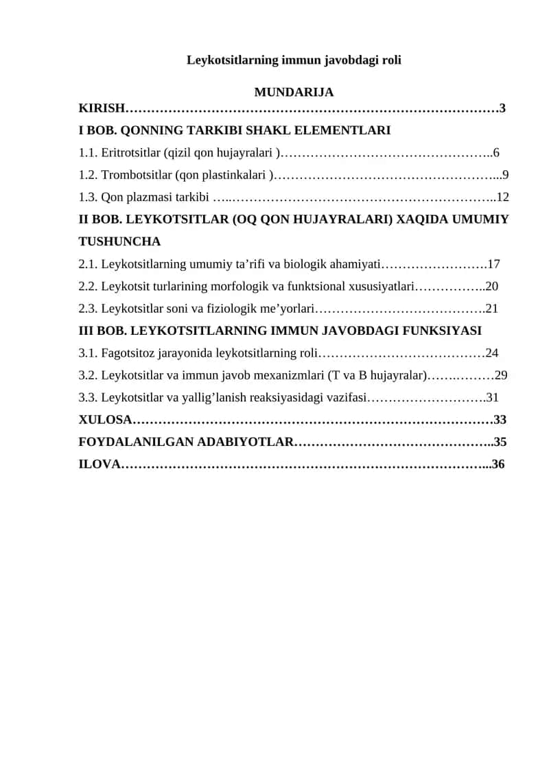 Leykotsitlarning immun javobdagi roli