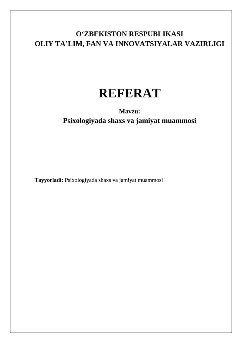 Psixologiyada shaxs va jamiyat muammosi