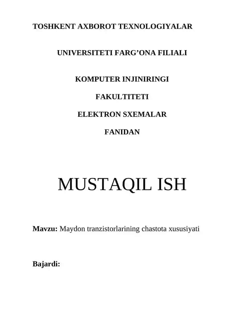 Maydon tranzistorlarining chastota xususiyati