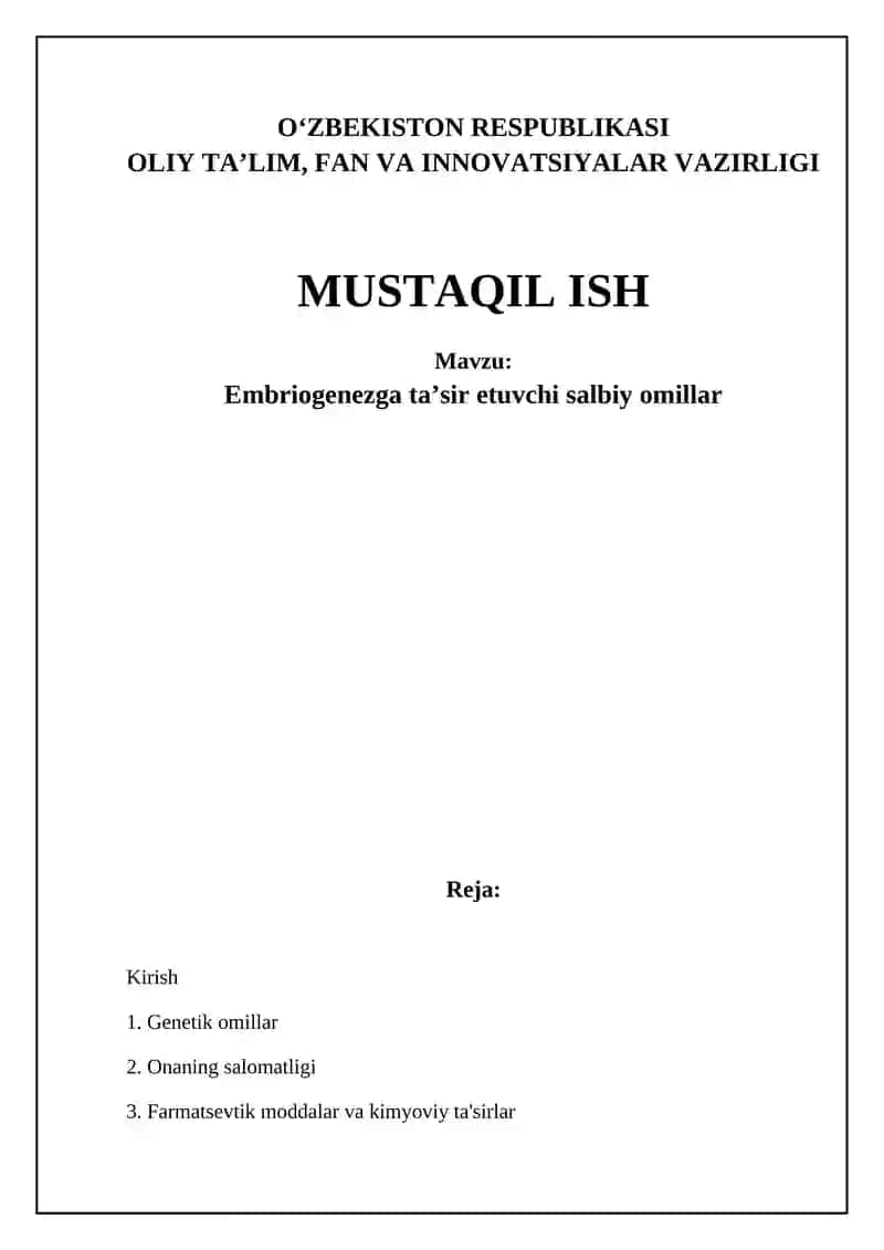 Embriogenezga salbiy ta'sir etuvchi omillar