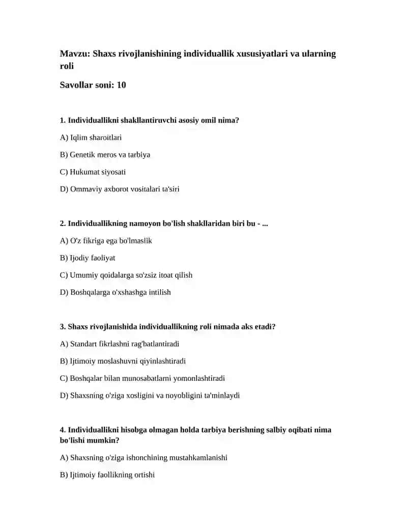 Individuallikning rivojlantirilishi
