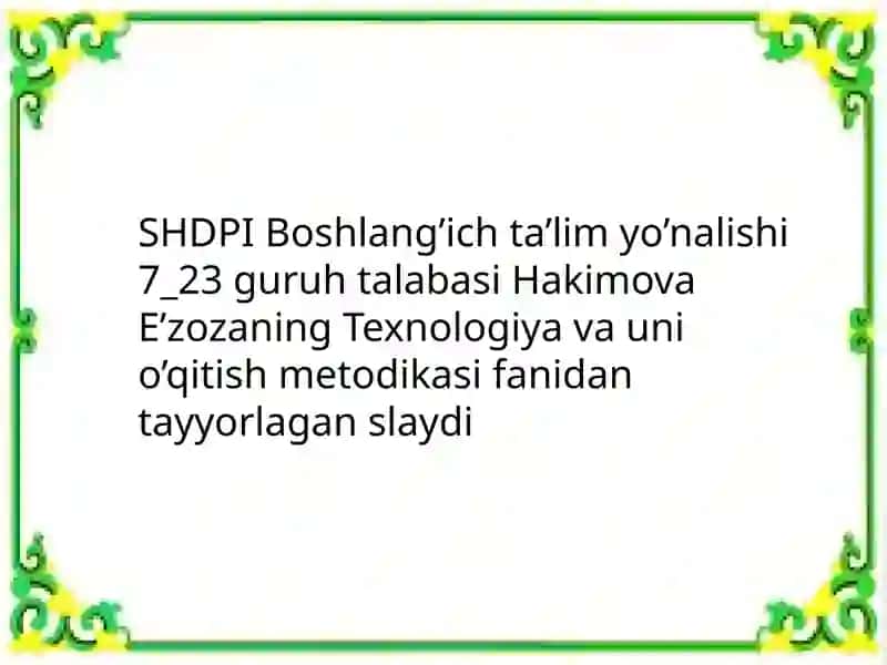 Texnologiya darslari