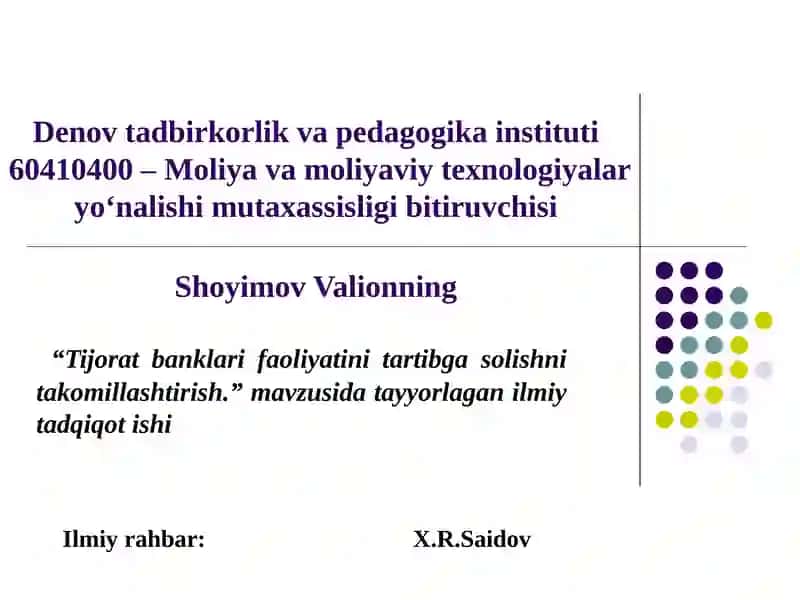 Tijorat banklari faoliyatini tartibga solishning ilmiy-nazariy asoslari