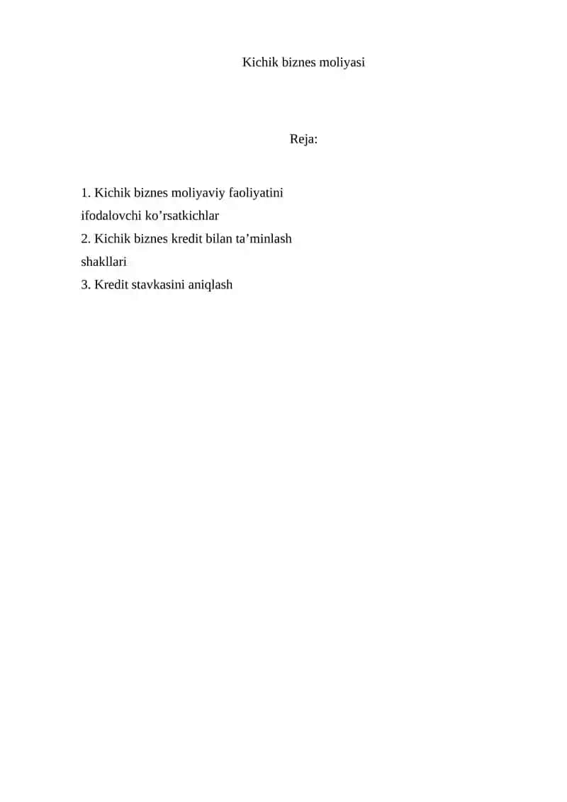 Kichik biznes moliyasi